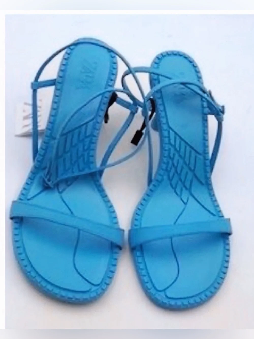 ZARA ankle wrap textured insole strappy heeled  Sandals